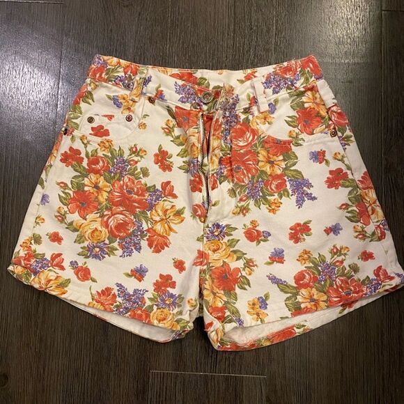 Vintage Pants - Vtg 90’s Floral Size 5 (24) Michael G High Waist Mom Jean Shorts
